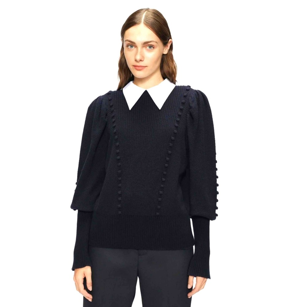 Ted Baker London Dark Navy Blue Contrast Collar Bobble Knit Sweater Size 2 US 6